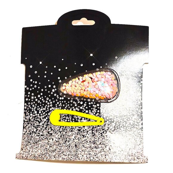 Gift Ideas Hair Clips Pink Confetti Shaker Yellow Snap Clip Barrettes Women Girl - Picture 4 of 4